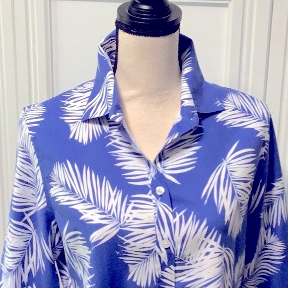 Chico’s No Iron Stretch 3/4 Sleeve Palms Shirt Chico’s Size 3 (Reg 16) - Picture 6 of 11